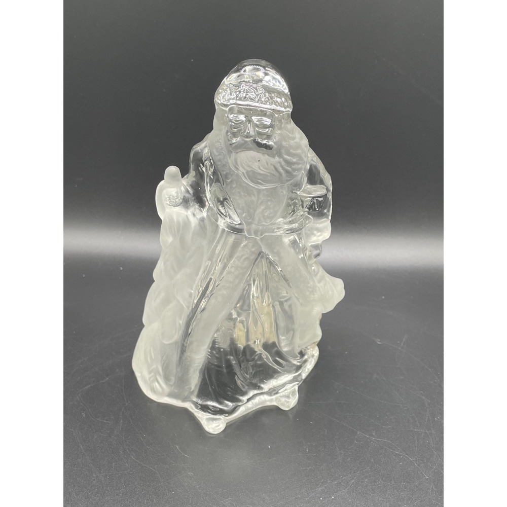 Vintage Frosted Clear Glass Santa Candle Votive Holder